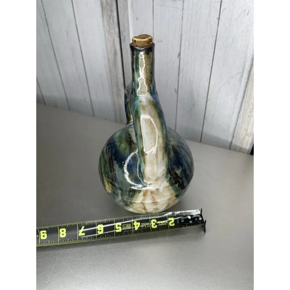 Vintage Wine Decanter & Stopper Decanter Ceramic Hand Painted Glazed Signed